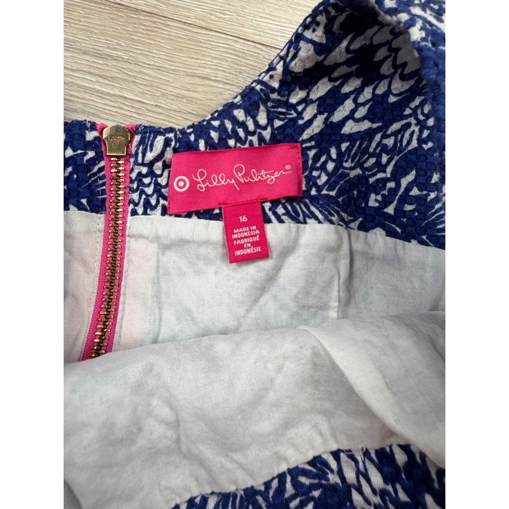 Lilly Pulitzer Target Blue White Pineapple Lace Shift Dress Size 16 Sleeveless - Picture 2 of 7